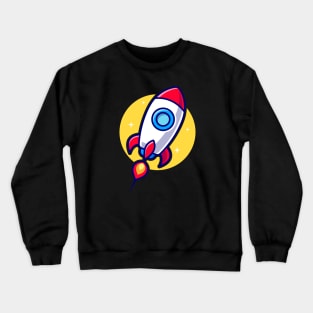 Rocket Flying To The Moon Cartoon Crewneck Sweatshirt